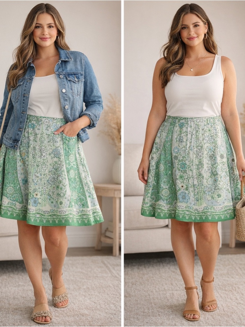 Jones Wear Green Floral Skater Skirt